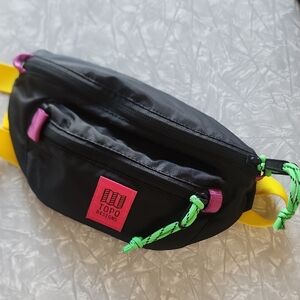 Topo Designs Black and Green Waist Bag with Neon Accents OS